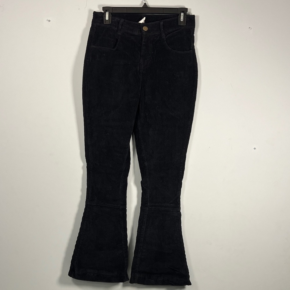 Kate Quinn Women's Black Corduroy High Waist Ankle Flare Trendy Pants Size 4